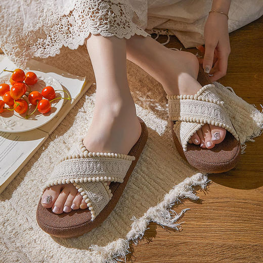 春夏新品民族风复古编织交叉波西米亚麻拖鞋居家外穿女[WG25651] 商品图2