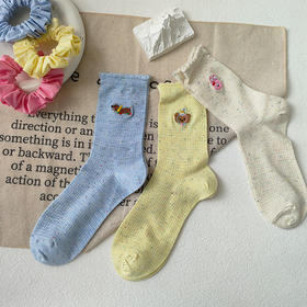 纪念日百货女款潮流萌趣点子纱动物刺绣中筒袜160900041