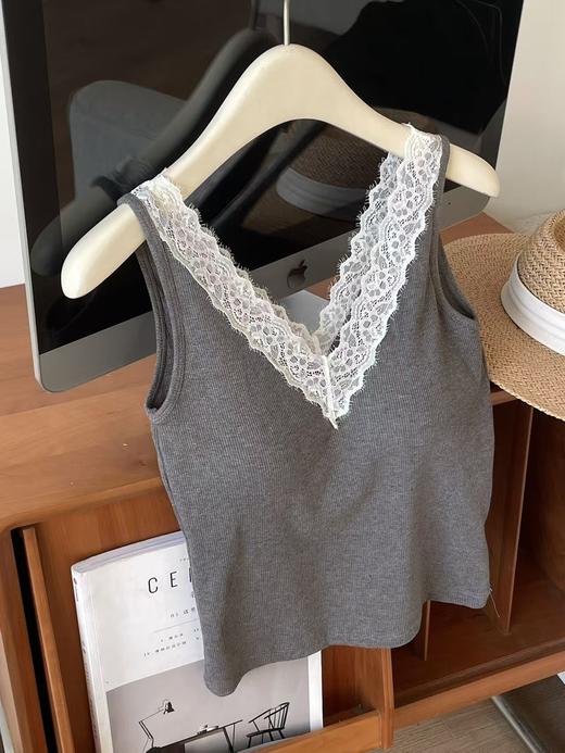 螺纹显瘦蕾丝花边带胸垫背心打底 商品图4