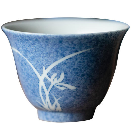 洒蓝釉盖碗 杯子 兰花留白设计 雅致清新 瓷器 商品图1