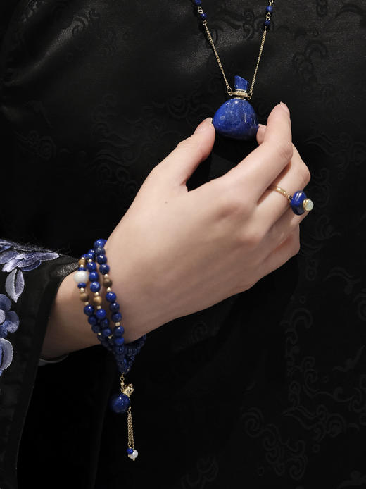 MELI&MOLI |青金石迷你香薰瓶珍珠点缀青金石圆珠手串—五行之水 商品图4