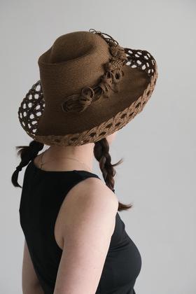 Kreuzzz  棕色mio藤蔓浆果饰带马尼拉麻宽檐帽