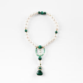 MELI&MOLI【木】孔雀石迷你福袋吊坠圆珠点缀珍珠压襟【D类】