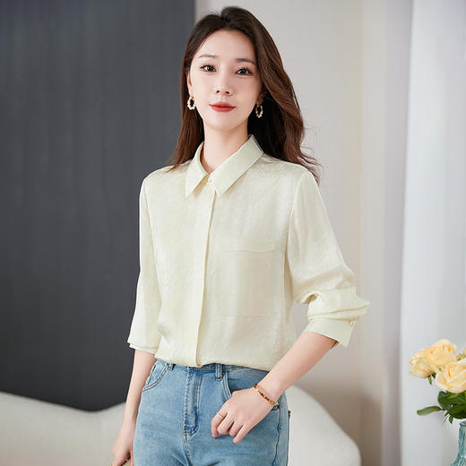 QS-22599590【真丝女装源头工厂】2025夏季真丝衬衫翻领长袖休闲衬衣22599590 商品图1