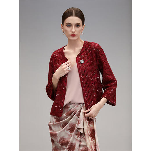 COCOBELLA设计师重工对丝亮片盘带绣花外套通勤开衫MZ3182-2 商品图3