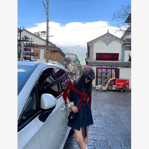 西遇蓝色格子无袖连衣裙女新款不规则收腰牛仔背心连衣裙SS150106/SS150107 商品图3