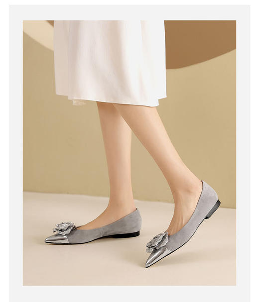 westory2024春季新款低平跟尖头蝴蝶结通勤小皮鞋W24AE57271 商品图5