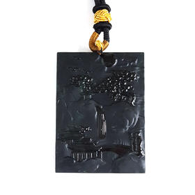 【天然正品】天然收藏级细腻冰种无纹裂雕山水平安无事牌墨翠吊坠51.2*38.5*6.7MM（皆取最大值）中性款现售价：12800！070325AH37