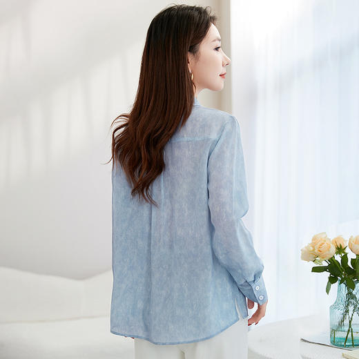QS-22599656【14姆米100%桑蚕丝】牛仔蓝衬衣女气质显瘦长袖真丝衬衫22599656 商品图3