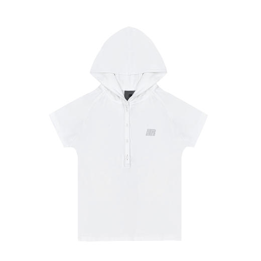 FDR官方店 辣妹V领纽扣连帽短袖t恤女夏季修身显瘦上衣体恤 商品图5