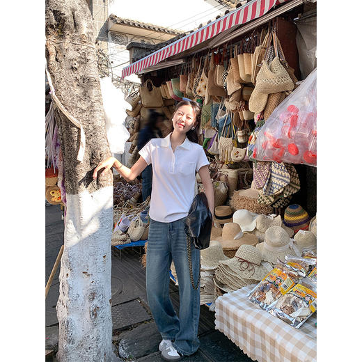 <曾小咸推荐>简约休闲白色polo领短袖T恤 商品图3