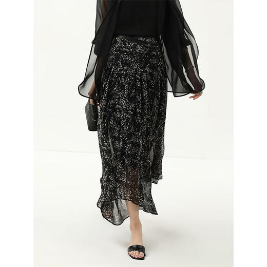 COCOBELLA设计感不规则捏褶碎花半身裙雪纺大摆裙长裙HS7013 商品图2