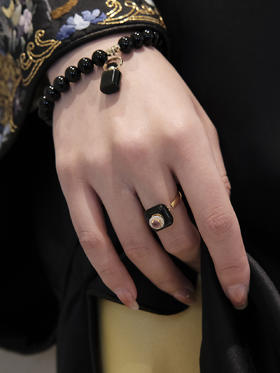 MELI&MOLI |彩虹黑耀石四方瓶均码925银镶石香薰戒指—五行之水