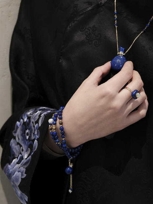 MELI&MOLI |青金石迷你香薰瓶珍珠点缀青金石圆珠手串—五行之水 商品图5