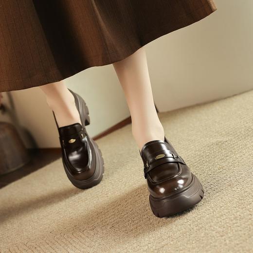 手工女鞋真皮高跟乐福鞋洋气百搭日系圆头厚底单鞋女增高7CM 商品图3