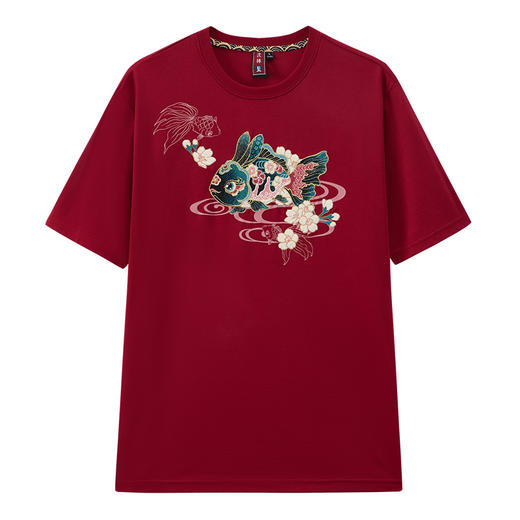 ONIARAI/鬼洗25春夏新品泥棒蓝女款兔兔鱼绣花短袖T恤 N840272 商品图3