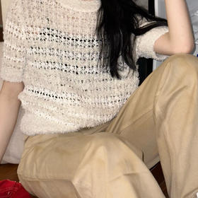 顺丰包邮洛诗琳12730夏季新款设计感花式撞色镂空针织T恤81681