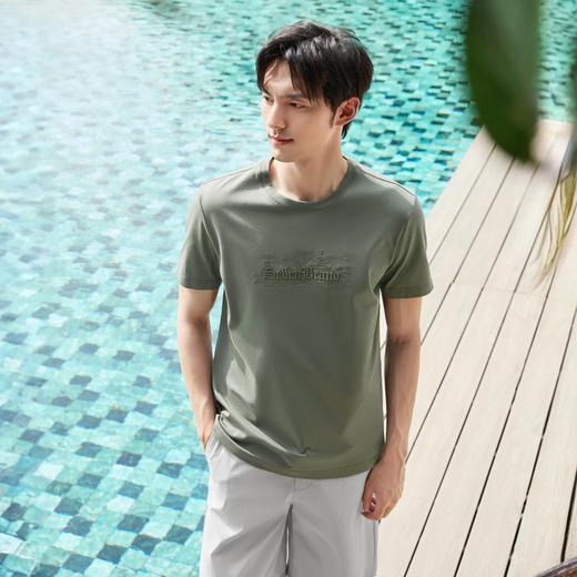 【保型索罗纳】柒牌短袖T恤男夏季新品时尚绣花休闲百搭圆领上衣128T70780 商品图1