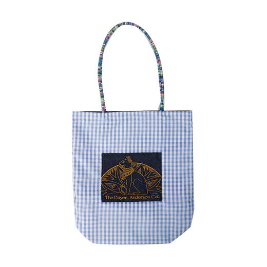 大英博物馆 安德森猫系列 正反两用刺绣牛仔单肩包 蓝格纹 商品图4