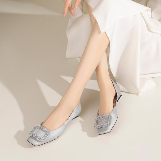 westory春夏新款时尚优雅单鞋方扣水钻气质百搭平底鞋女S24CE74461 商品图6