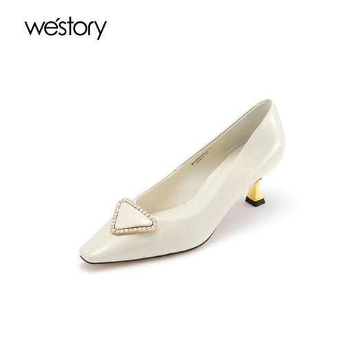 westory2022春季新款钻饰真皮法式高跟鞋方头细跟质感单鞋W22AE53821 商品图2