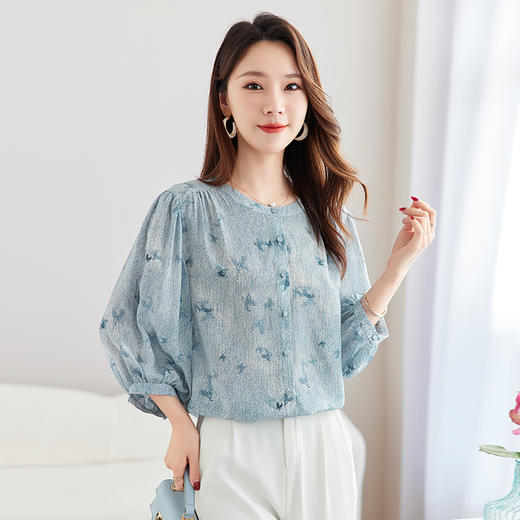 QS-12599716【真丝弹力重绉】100%桑蚕丝宽松女式衬衫减龄真丝小衫女12599716 商品图1