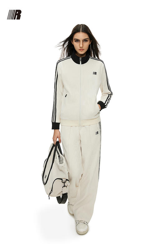 FDR官方店 坑条立领子拉链卫衣女秋季织带撞色开衫外套 商品图5