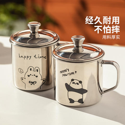 摩登主妇mototo熊猫316L不锈钢马克杯耐摔家用儿童喝水杯带盖杯子 商品图2