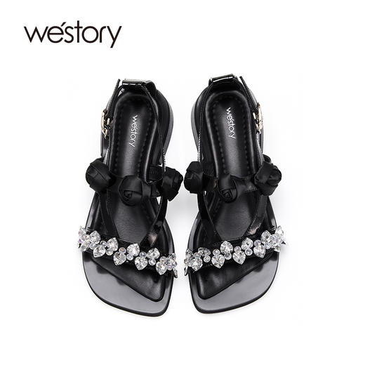 westory女鞋夏季方头水钻厚底花朵休闲凉鞋W22BG61371 商品图3