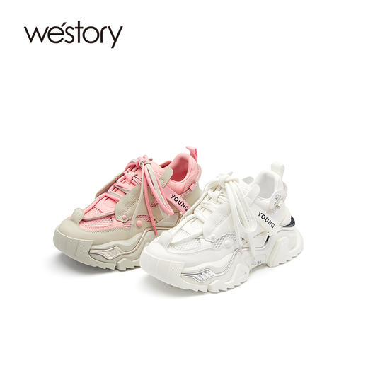 westory真皮厚底增高网面老爹鞋女款夏季新款高级感圆头老爹鞋56241 商品图2