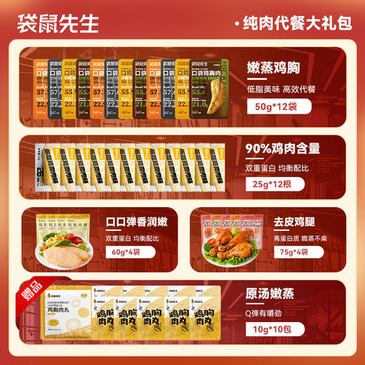 严选 | 袋鼠先生鸡胸肉高蛋白纯肉代餐礼包 38袋/份 开袋即食 弹嫩鲜香 营养饱腹 商品图0