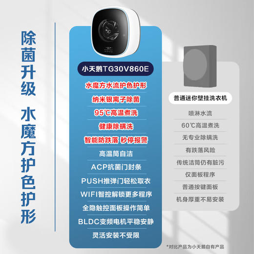 小天鹅（LittleSwan）3公斤壁挂洗衣机 小海绵 母婴儿童宝宝内衣高温煮洗 全自动 WiFi智能家电TG30V860E【水魔方系列】TG30V860EPLUS【升级专护敏感】 商品图8