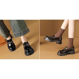 手工女鞋英伦风真皮气质乐福鞋超软百搭5CM复古厚底小皮鞋女