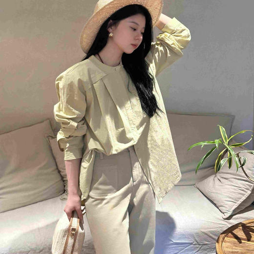 顺丰包邮洛诗琳14341春季新款设计感褶皱气质小立领宽松衬衫95708 商品图0