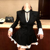 西遇黑色西装连衣裙女新款通勤v领拼接收腰长袖裙子SS150082 商品缩略图2