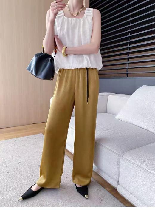 特卖福利~顺滑肌理纹缎面新中式吊坠松紧腰阔腿裤-喜出 商品图3