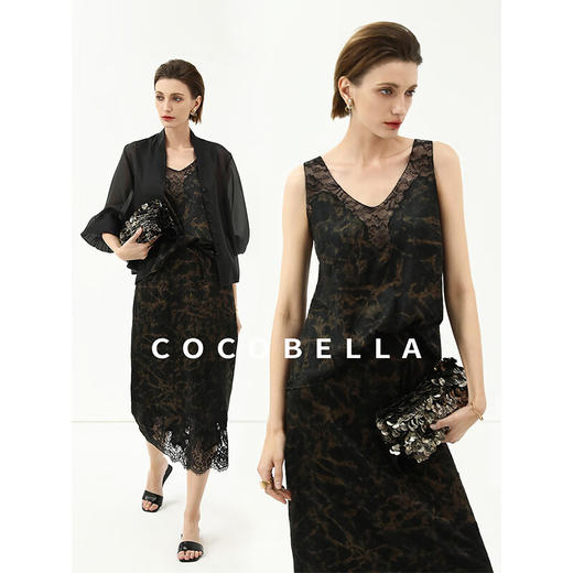 COCOBELLA重工刺绣蕾丝吊带背心夏可外穿打底黑金上衣VT0020 商品图1