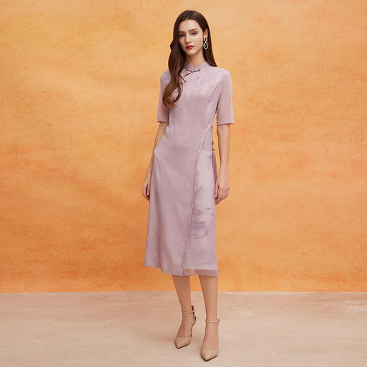 QF816斯尔丽2025新款改良旗袍夏季拼接薄透朦胧水墨画精致流苏连衣裙 商品图3