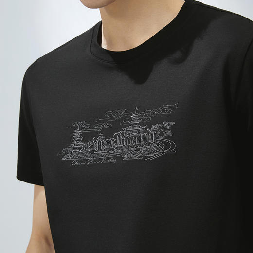 【保型索罗纳】柒牌短袖T恤男夏季新品时尚绣花休闲百搭圆领上衣128T70780 商品图2