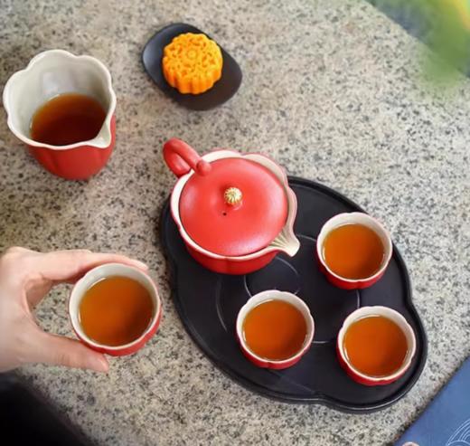 【彼达思】陆宝陶瓷花悦旅行组一壶四杯茶套装便携户外旅游茶具 商品图1