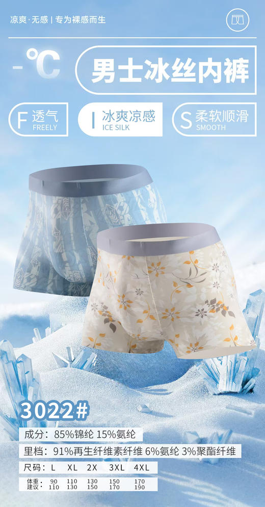 【两条装】锦纶冰丝男士无痕印花有孔平角内裤13005/23005/33005/3003/3005/3020/3021/3022 商品图2