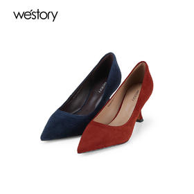 Westory2025年春季绒面尖头高跟简约通勤百搭浅口单鞋W25AE57961