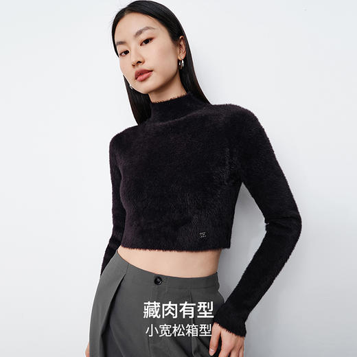 simplepieces毛织女SPS新品羽毛纱立领箱型短上衣 商品图3