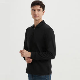 岸纾 鸟家方格拉绒半拉链长袖POLO衫280克（4色可选）P1072