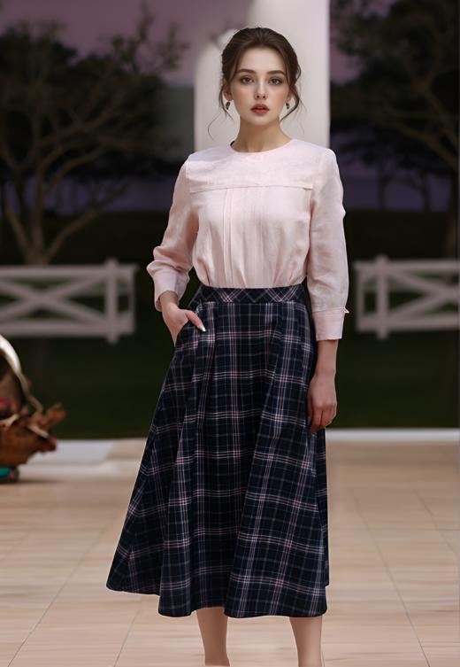 前斜插袋加折半裙 商品图0