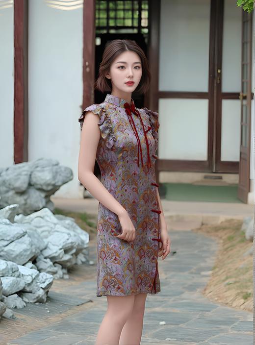 旗袍领荷叶折飞袖时尚新国风 商品图3