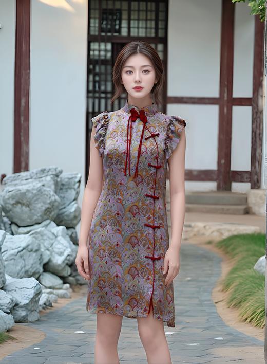 旗袍领荷叶折飞袖时尚新国风 商品图2