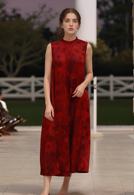 小荷叶立领前加折无袖背心裙 商品图3