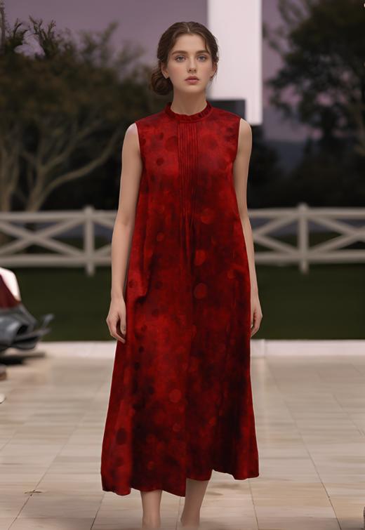 小荷叶立领前加折无袖背心裙 商品图2