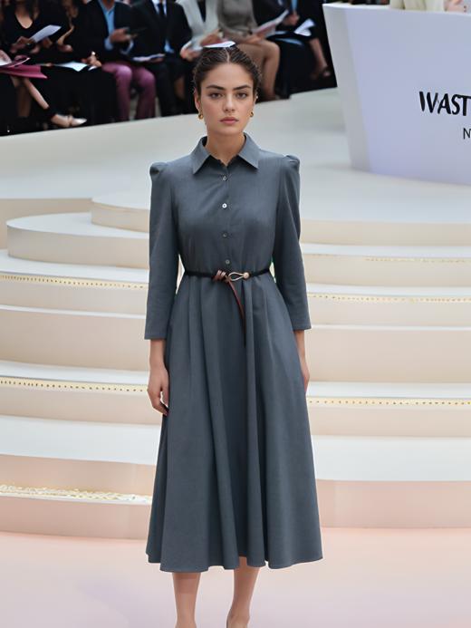 迪奥方肩袖大摆连衣裙 商品图1